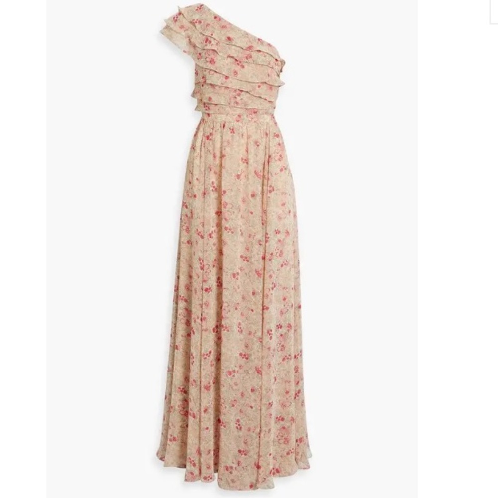 Mikael Aghal Pink Floral One-Shoulder Gown, 8